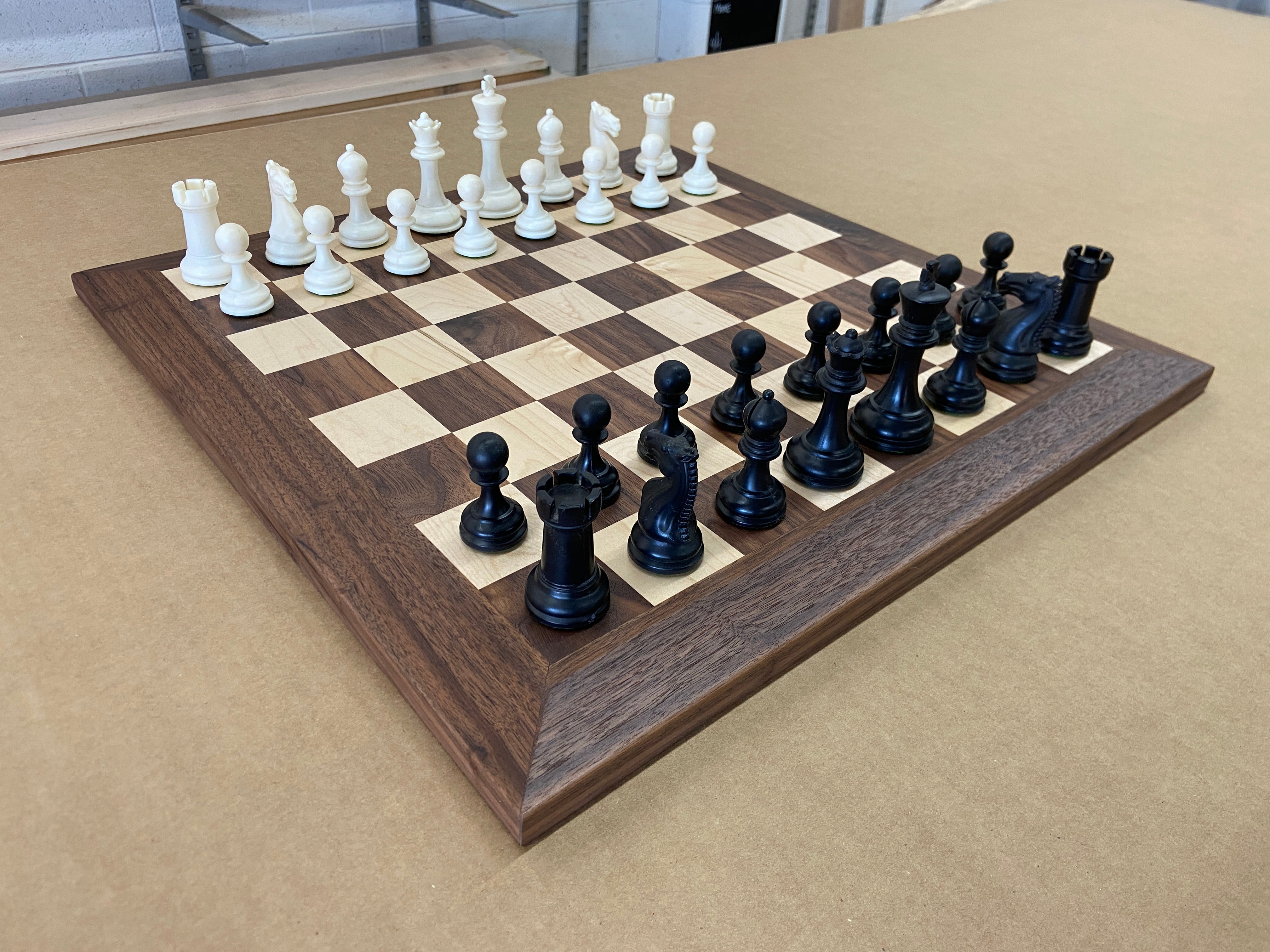 Solid Walnut & Maple Chess Board with Triple-Weighted Pieces – Satin Finish