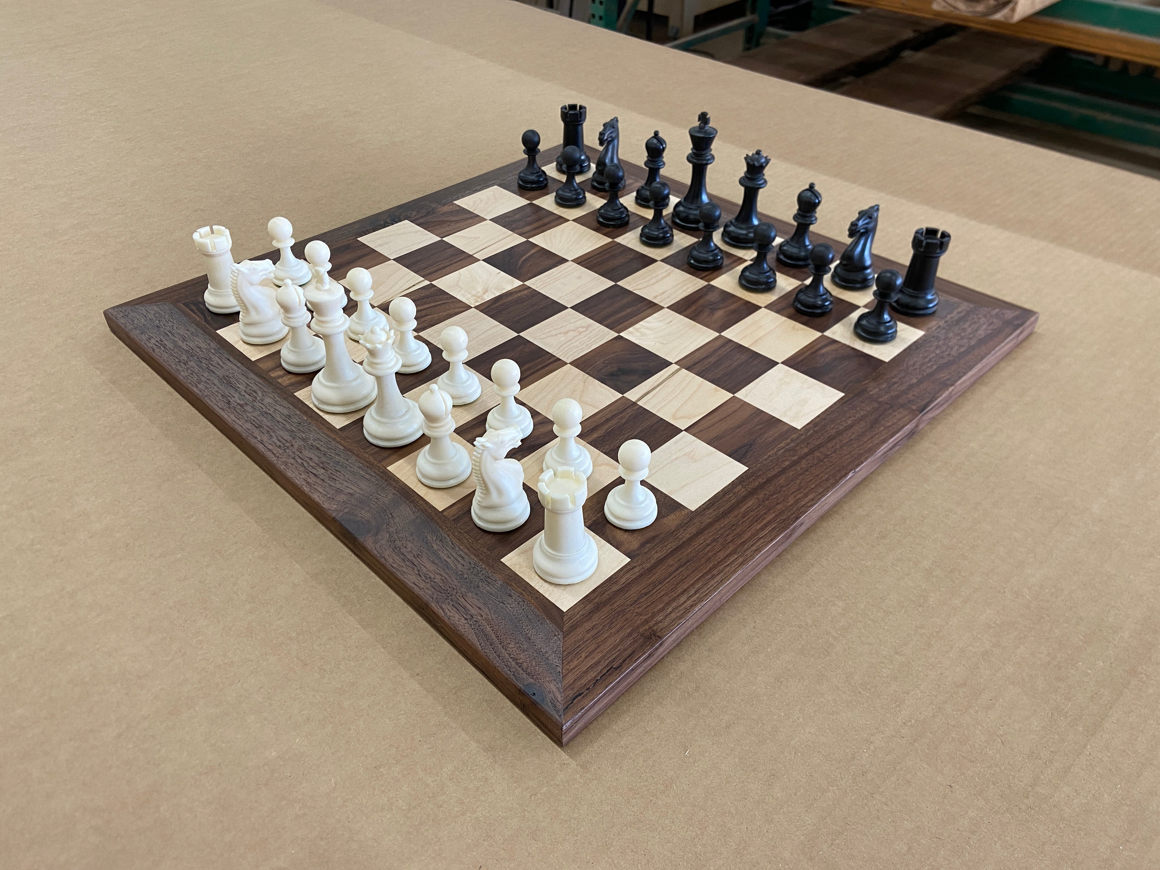 Solid Walnut & Maple Chess Board with Triple-Weighted Pieces – Satin Finish